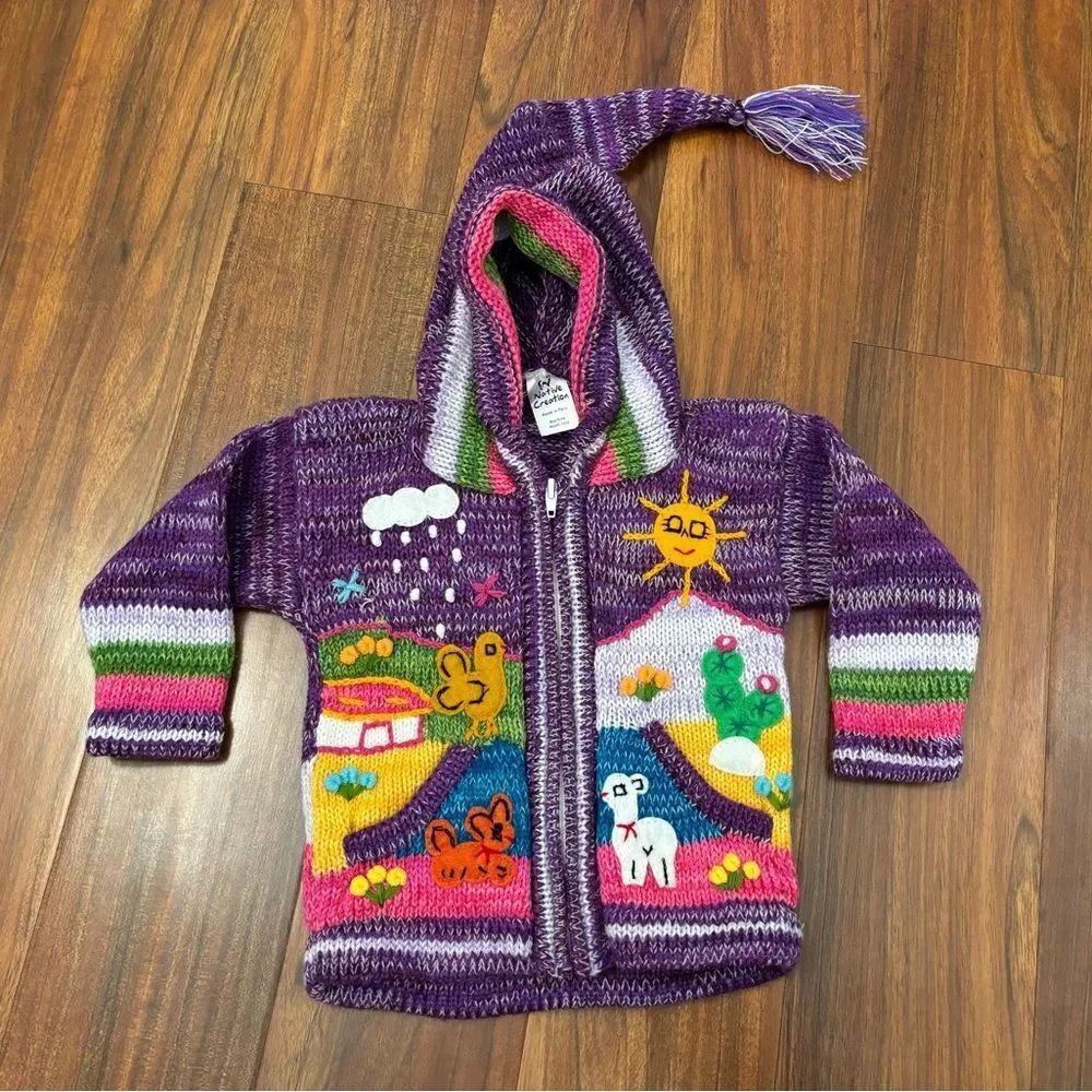 Native Creation Peruvian Knit Crochet Hooded Zip Sweater